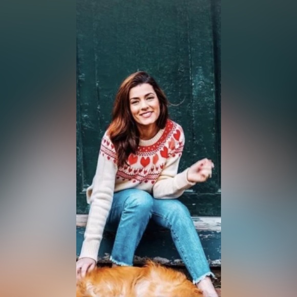 NWT Kiel James Patrick Heartwarmer in Ivory Pink Red Heart Wool Sweater XL - Picture 2 of 12